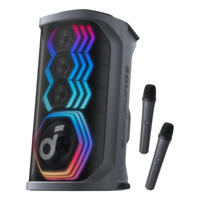 Bocina Soundcore Rave 3s, Sonido potente de 200W Bluetooth, Inalámbrico, Con Karaoke 2 Micrófonos, Eliminación de Voz AI, Luces al ritmo de la música, 12h De Reproducción, Portátil, Color Negro | Meses sin interés