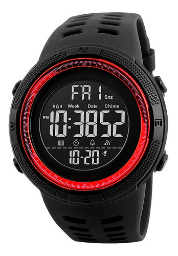 Reloj Hombre Skmei 1251 Sumergible Digital Alarma Cronometro Color De La Malla Negro Color Del Bisel Rojo