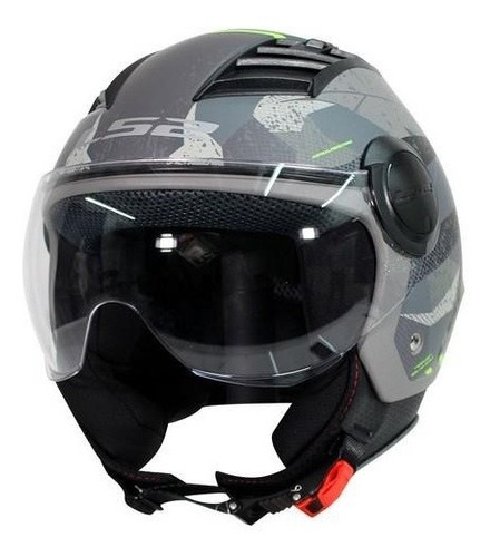 Casco Jet Ls2 Of562 Airflow Camo Titanio/amarillo