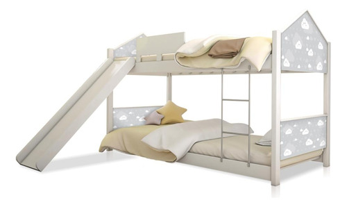 Cama Beliche Casa Branca Montessoriana Com Escorregador