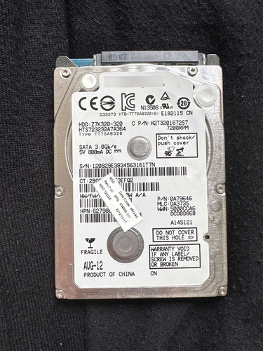 Disco Duro Sata 320gb 2,5  Mecánico Laptop Hitachi 