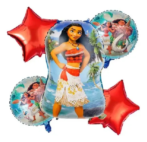 Kit De 5 Globos Matalicos De Moana Decoracion Fiesta