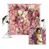 8x8ft Rosa Floral Pared Fotografía De Boda Telón De F...