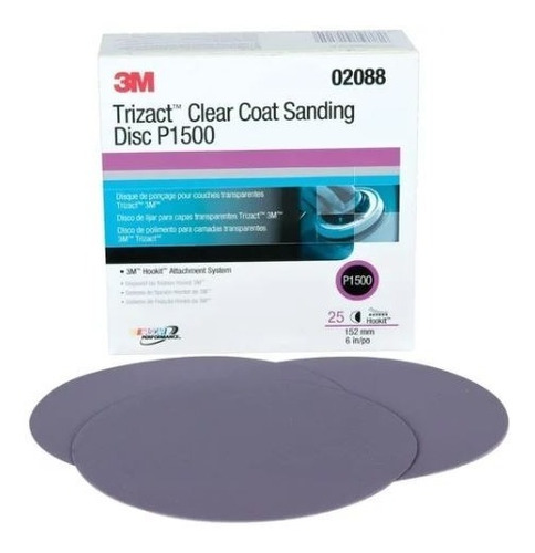 3pack Discos Grano 1500 Hookit Trizact Clearcoat 6  02088 3m