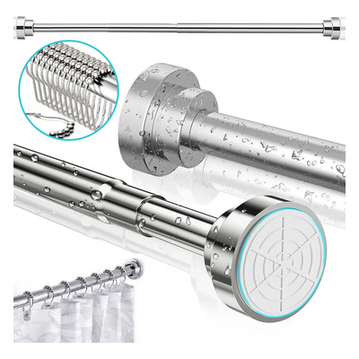 Tubo Barra Cortina De Baño Expandible Ajustable 100-170cm Color Plateadoincluye 10 Ganchos Para Cortinabarra De Cortina De Baño Acero Inoxidable Antideslizante,para Balcones, Armario, Baño | Envío gratis