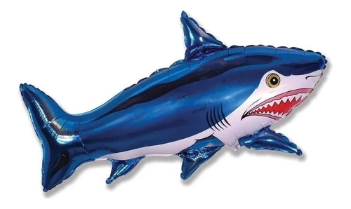 5 Balão Metalizado Peixe Tubarão Azul Fundo Do Mar 70*37cm