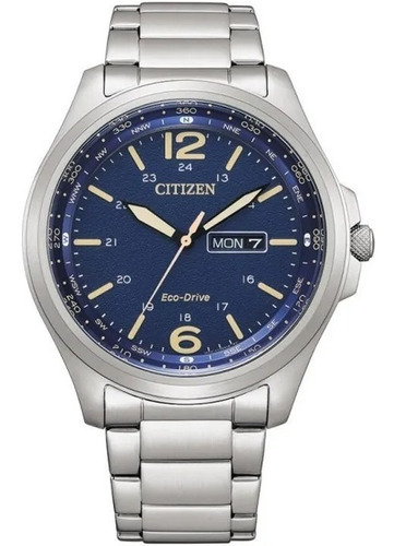 Citizen Ecodrive Blue Sport Garrison Aw0110-82l Color Del Fondo Azul Color De La Correa Plateado Color Del Bisel Plata