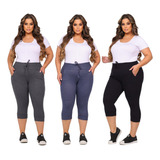 Kit 3 Corsario Plus Size Feminina Calça Capri Cintura Alta 