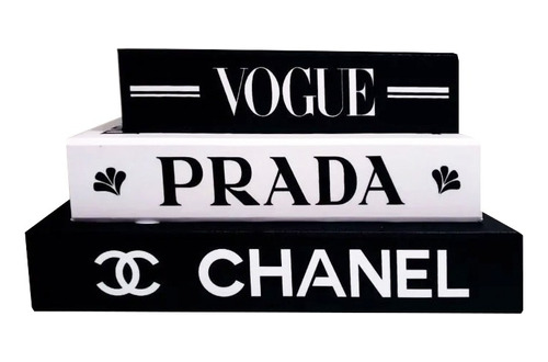 Kit 3 Caixa Livro Porta Objeto Decorativa Vogue Chanel Prada