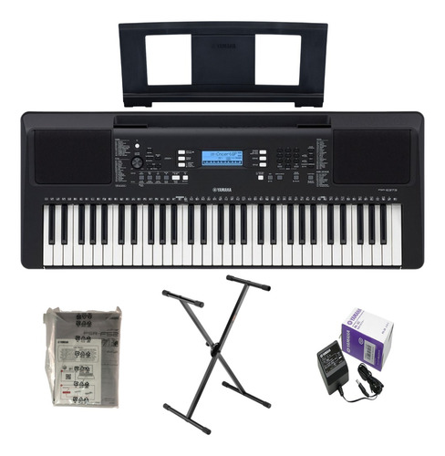 Kit Teclado Yamaha Psr-e373 Con Base + Adaptador.