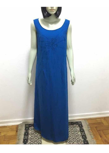 Vestido Longo Azul Tamanho G Musseline Bom Estado