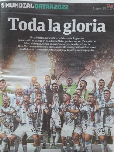 Diario Clarín Lunes 19 De Diciembre 2022- Argentina Campeón 