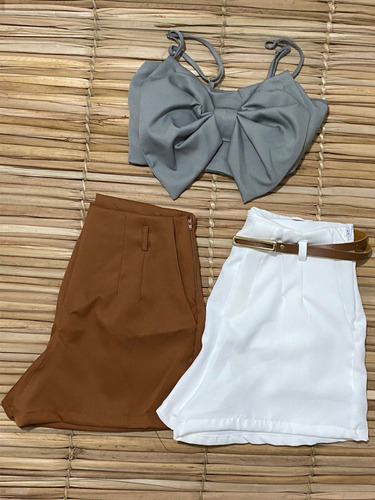 Kits Shorts Alfaiataria Zr Com Cropped De Laço Com Bojo