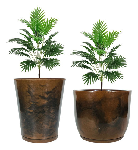 2 Vaso De Planta Grande Estilo Vietnamita Liso Com Prato