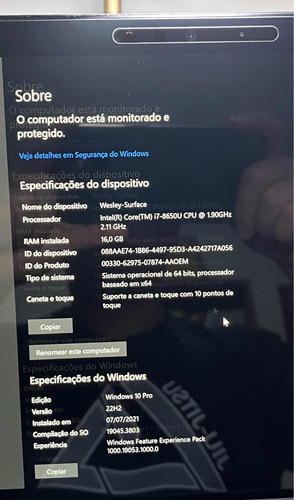 Microsoft Surface Pro 6 I7 16gb 512ssd