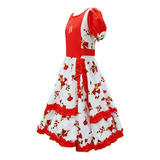 Vestido Huasa Niña Copihue Blanco/rojo