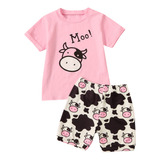 Playera Con Estampado De Vaca Con Letras Para Niñas Y Niños