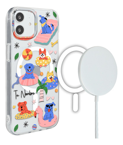 Funda Para iPhone Magsafe Mujer Alberca Perritos Con Nombre