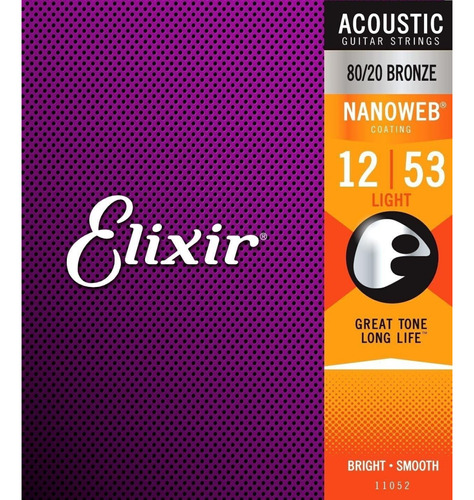 Cuerdas Elixir 11052 12-53 Nanoweb Para Guitarra Acustica