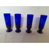 4 Taças De Vidro Azul Para Champanhe