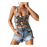 Top De Lentejuelas Plateado, Body Chain ,accesorios.