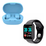 Combo Smartwatch D20 Y68 + Auricular Inalambrico A6s Celeste