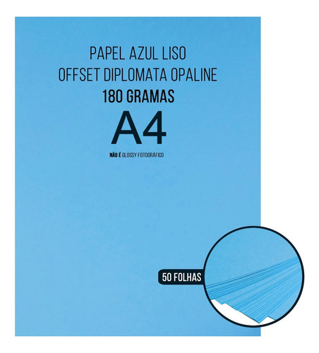 Papel Colorido A4 180g Diplomata Opaline Offset Liso 50 Fls