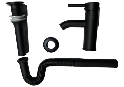 Cespol Para Lavabo  Metalico Negro +llave Monomando Baño 