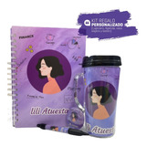 Kit Agenda Pasta Dura+vaso+bolígrafo+boton Personalizado