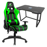 Kit Cadeira Gamer Verde Apoio Pescoço + Mesa Profissional