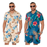 Kit 2 Conjunto Masculino Floral Camisa/short Verão