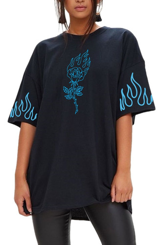 Remera Amplia Oversized Fire Fuego Flores Trap Aesthetic