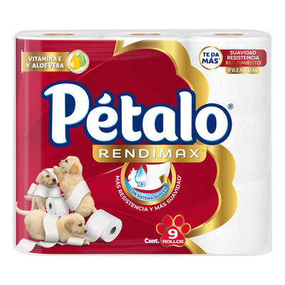 Papel Higiénico Pétalo Rendimax 455 Hojas Dobles 9 Rollos | MercadoLibre