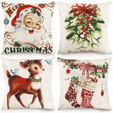 Fundas De Almohada Navideñas 18x18 Pulgadas Vintage Fa...