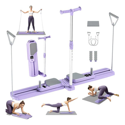 Máquina de Esquí Plegable 6 en 1 con Bandas de Resistencia y Pantalla LCD, Tabla Abdominal Multifuncional, Equipo de Barra Pilates Reformador para Entrenamiento en Casa, Tonificación de Glúteos Pierna | Envío gratis