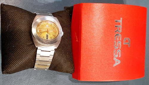 Reloj Tressa Automático Vintage Amarillo Dorado En Caja 