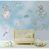 Papel De Parede Infantil  Planeta Espaço Quarto De Bebê M²