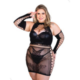 Macacão Feminino Plus Size Vestido Lingerie Em Renda Sensual