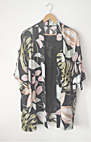 Kimono De Fibrana Con Estampa De Hojas