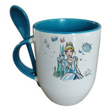 Taza Con Cuchara Disney Princesa Cenicienta Personalizable