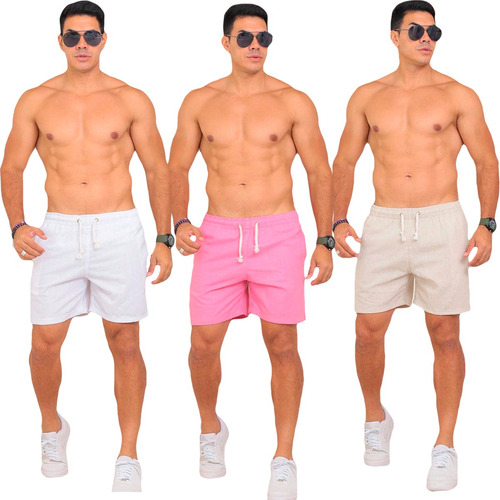 Kit 3 Short Masculino Em Linho Premium Bermudinha Tendencia