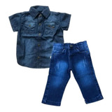 Camisa Jeans Curta E Calça Jeans Estilosa Bebê Menino Oferta