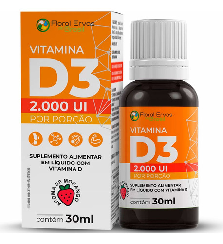 Vitamina D3 2.000 Ui Em Gotas - 30ml - Aroma De Morango