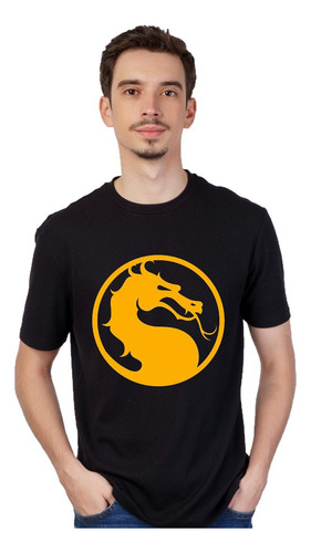 Remera Negra - Mortal Kombat - Logo - Manga Corta Unisex 