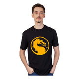 Remera Negra - Mortal Kombat - Logo - Manga Corta Unisex 