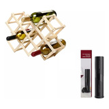 Pack Organizador De Botellas Vino + Sacacorchos Electrico 