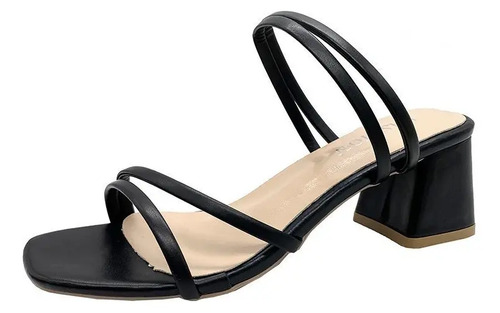 Sandalia Tacón Ancho Alto 6 Cm Tiras Delgadas Punta Cuadrada | MercadoLibre