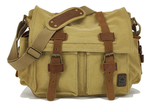 Sechunk Bolso De Mensajero De Lona De Cuero Militar Vintage