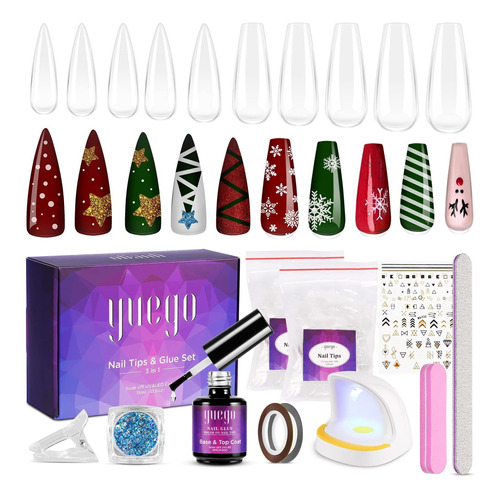 Yuego Kit De Pegamento De Uñas De Ataúd, Gel De Uñas 3 En 1