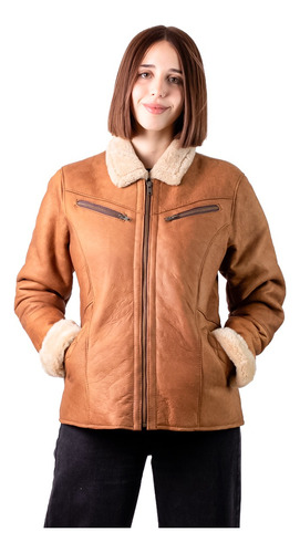 Campera Napalan Cuero Oveja 100% Mujer Cuello Camisa - 105